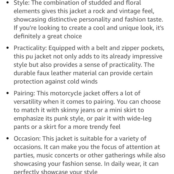 Bellivera Faux Leather Jacket Studded Rivet Floral Moto Biker Short Lapel Coat - Picture 9 of 9